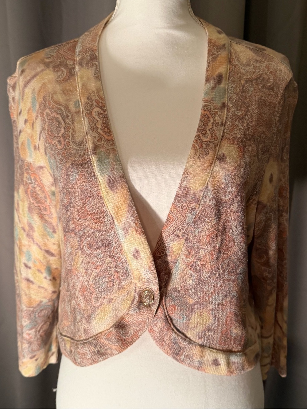 **VINTAGE** Victor Carlini Paisley Printed Cropped Cardigan